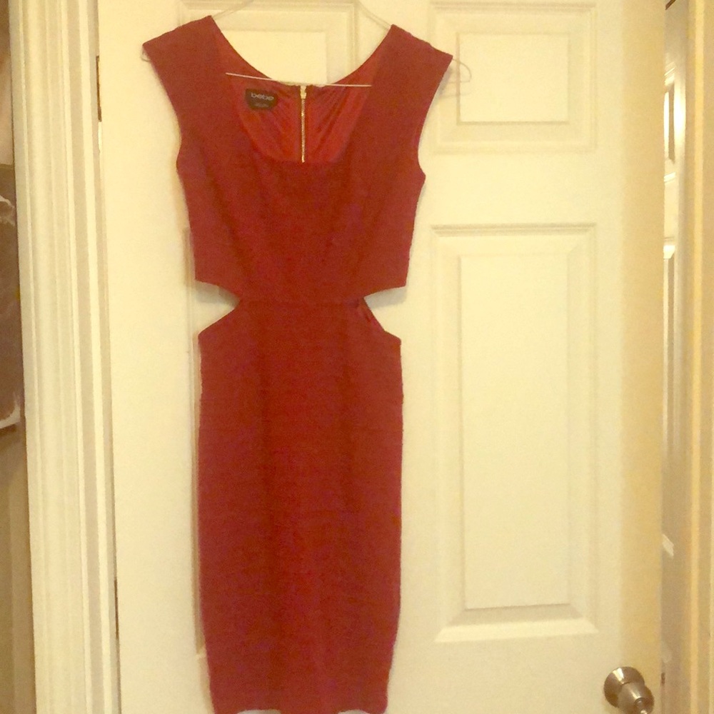 Red Bebe side cutout dress